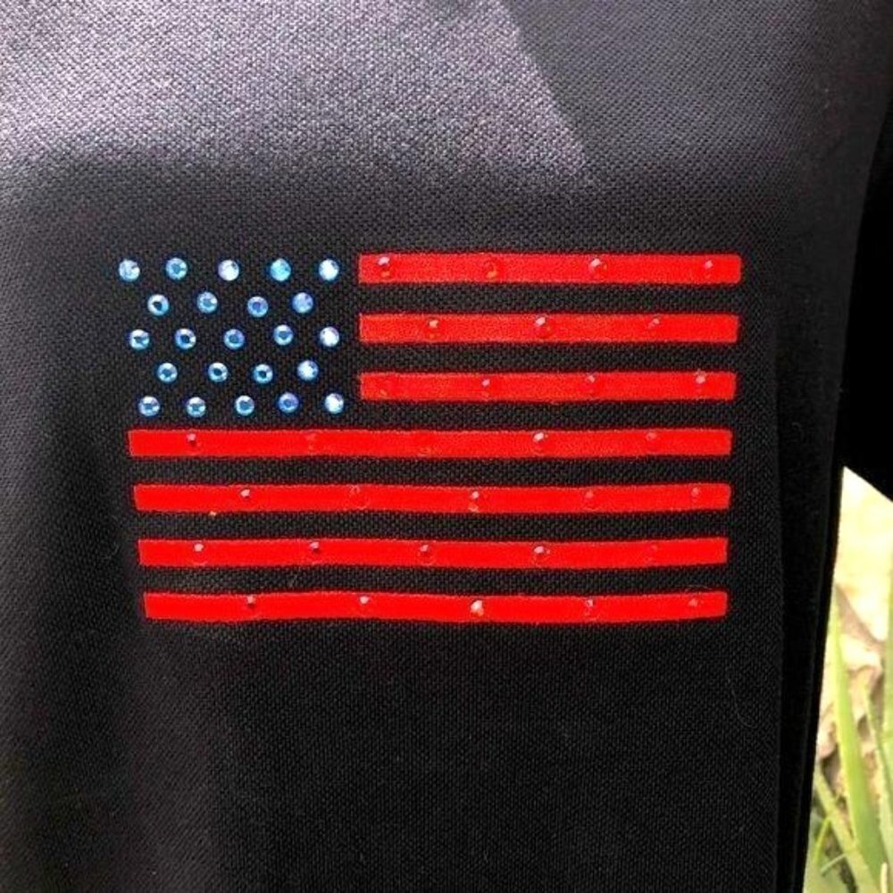Richard T-Shirt Dress Large L Womens Vintage Black Embellished Flag Cotton NWT - Picture 3 of 11